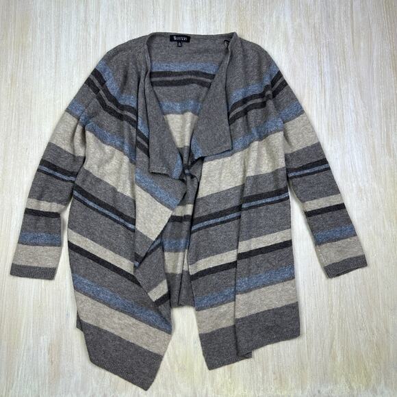 II Two Sisters Striped Waterfall Draped Lagenlook Open Cardigan Sweater Large - Picture 1 of 14